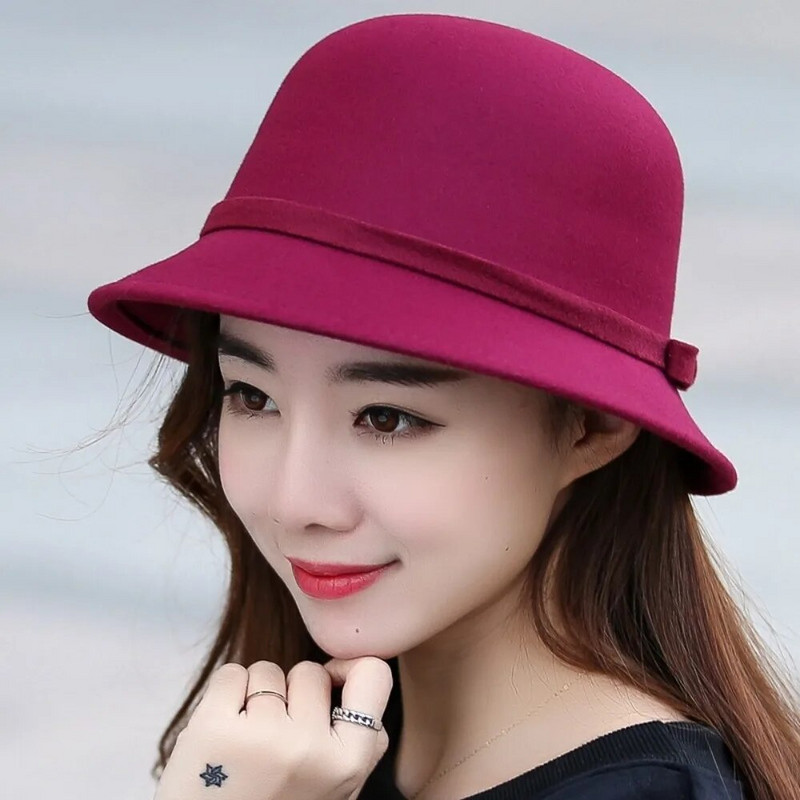 Naiste sügistalvine soe müts Vintage villane vildist ämbrikübar Retro Elegantne Bowknot Church Bowler Cloche Cap Ääris Bowler Fedora Mütsid