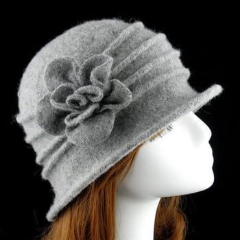 Γυναικείο καπέλο fedora 100% μάλλινο καπέλο μαμά για φθινόπωρο και χειμώνα μασίφ φλοράλ ζεστό καπέλο δισκέτας Vintage Retro Bowler Καπέλα Fedoras