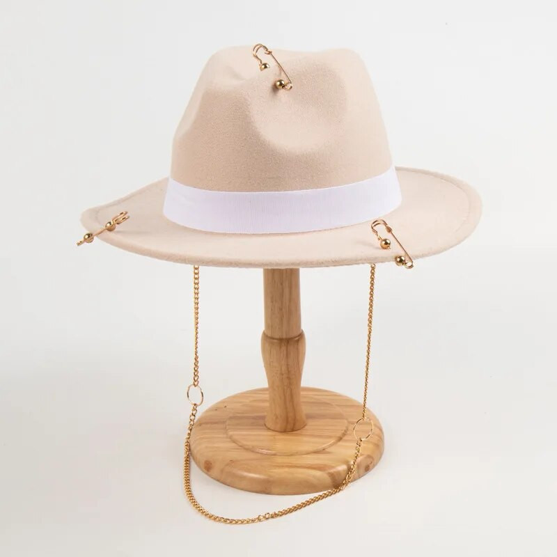 Ρετρό καπέλα Fedora για γυναίκες Ανδρικές καρφίτσες μόδας Desige Καπέλα τσόχα τζαζ Φθινόπωρο Χειμώνας Κομψό επίσημο καπέλο γάμου