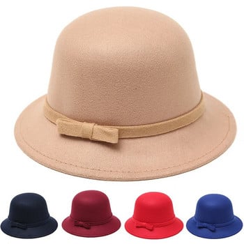 Ζεστά μάλλινα καπέλα από τσόχα για γυναικεία φθινοπωρινά χειμερινά κουβάς με φιόγκο Καπέλο καπέλο κομψή παντός αντιστοιχίας Beret Beanie Caps Χονδρική шляпа женская