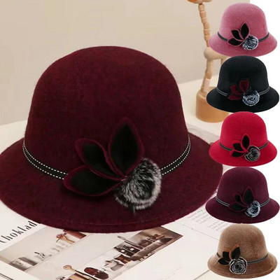 Moterų žieminė Fedora kepurė šilta džiazo kepurė Moteriška Panamos kepurė Veltinio Moteriškos Fedora kepurės su lanko diržu Vintage Trilby Bucket Caps