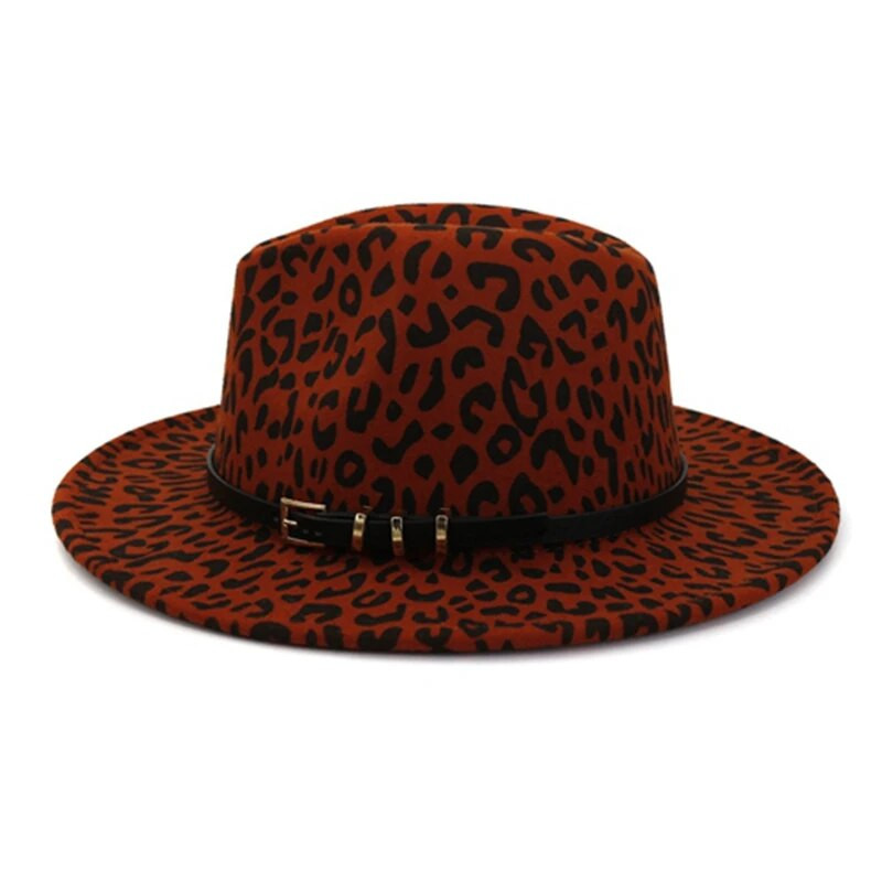 WZCX Leoparda apdruka ar platām malām meiteņu džeza cepure rudens ziemas modes jauna korejiešu versija jostas filca cepure sieviešu cepure