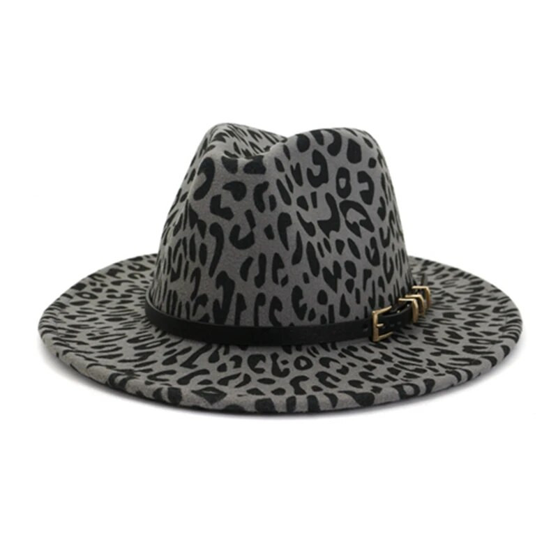 WZCX Leoparda apdruka ar platām malām meiteņu džeza cepure rudens ziemas modes jauna korejiešu versija jostas filca cepure sieviešu cepure