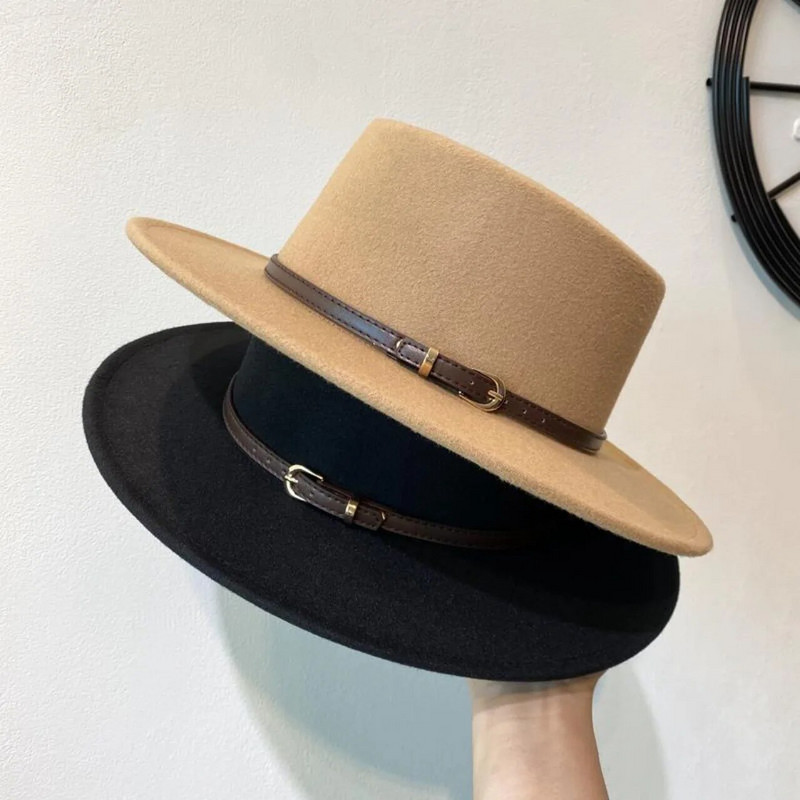 Retro Fedora cepure unisex plata mala džeza cepure Rudens ziema sievietēm Vilna Boater Plakanas cepures Jostas sprādze Dekorētas džeza cepures