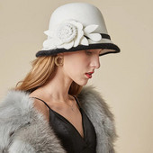 Ziedu Fedoras cepures ziemai rudenim elegantas britu dāmu vilnas zvejnieka cepures sieviešu baznīcas džeza cepures greznas ballītes filcētas cepures