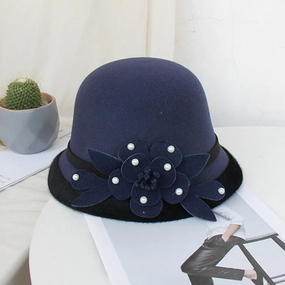 Ziedu Fedoras cepures ziemai rudenim elegantas britu dāmu vilnas zvejnieka cepures sieviešu baznīcas džeza cepures greznas ballītes filcētas cepures