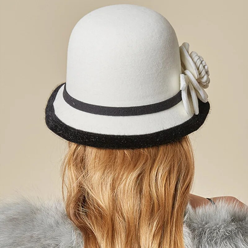 Ziedu Fedoras cepures ziemai rudenim elegantas britu dāmu vilnas zvejnieka cepures sieviešu baznīcas džeza cepures greznas ballītes filcētas cepures