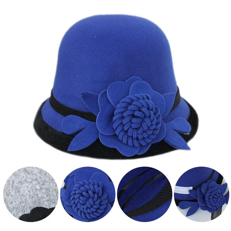 Ziedu Fedoras cepures ziemai rudenim elegantas britu dāmu vilnas zvejnieka cepures sieviešu baznīcas džeza cepures greznas ballītes filcētas cepures
