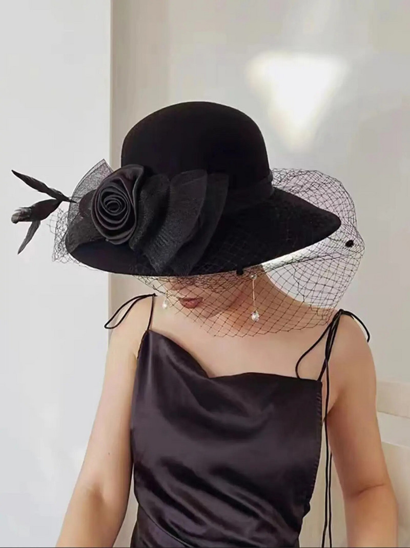 Vienkrāsu ziemas cepure Bērnu cepure ar lielām malām sietveida vilnas cilindriskā cepure sievietēm britu ziemas slavenību retro kupola baseina cepure