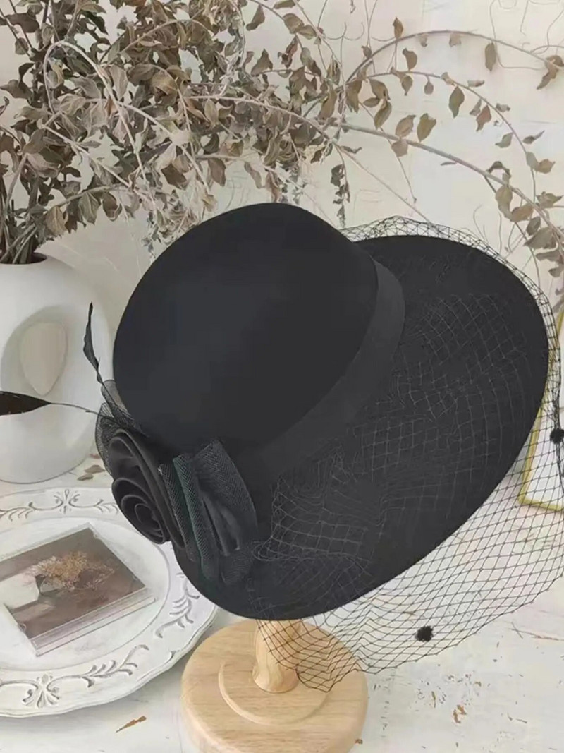 Vienkrāsu ziemas cepure Bērnu cepure ar lielām malām sietveida vilnas cilindriskā cepure sievietēm britu ziemas slavenību retro kupola baseina cepure