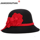 2017 Horúce dámske zimné vlnené vintage kvetinové dámske fedory plstené klobúky módne francúzske nadhadzovače sombrero fedora teplý klobúk pre ženy