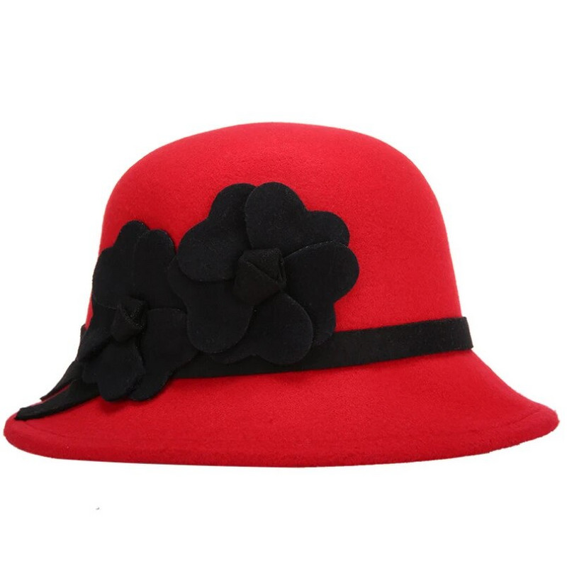 2017 Horúce dámske zimné vlnené vintage kvetinové dámske fedory plstené klobúky módne francúzske nadhadzovače sombrero fedora teplý klobúk pre ženy