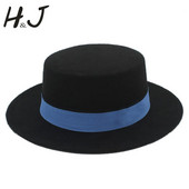 Vilnas plakana Homburg Fedora cepure sievietēm vīriešiem ziema rudens platām malām džeza baznīca Boater cūkgaļas pīrāgs augšējā cepure zila lente izmērs 56-58cm