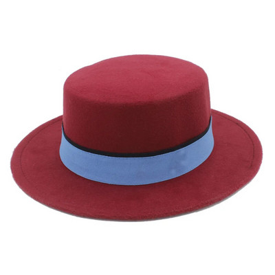 Vilnas plakana Homburg Fedora cepure sievietēm vīriešiem ziema rudens platām malām džeza baznīca Boater cūkgaļas pīrāgs augšējā cepure zila lente izmērs 56-58cm