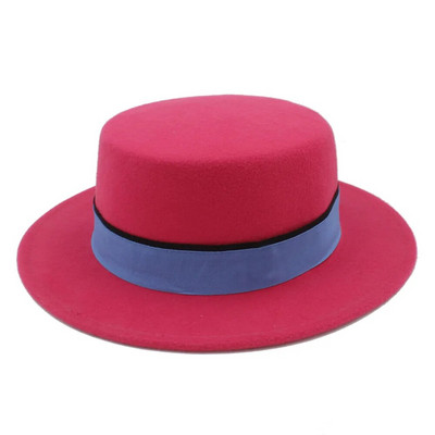 Vilnas plakana Homburg Fedora cepure sievietēm vīriešiem ziema rudens platām malām džeza baznīca Boater cūkgaļas pīrāgs augšējā cepure zila lente izmērs 56-58cm