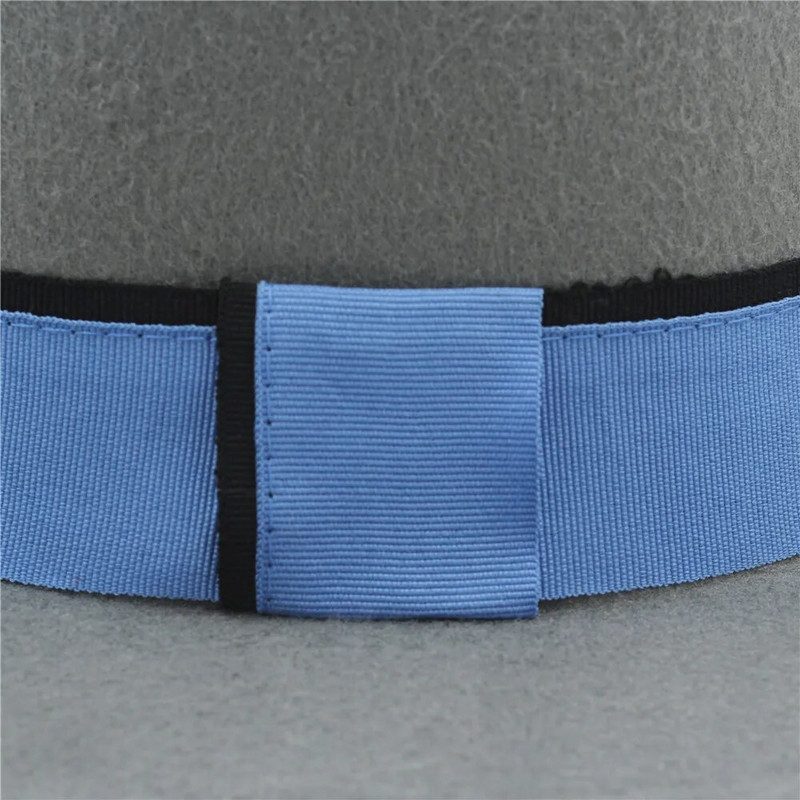 Vilnas plakana Homburg Fedora cepure sievietēm vīriešiem ziema rudens platām malām džeza baznīca Boater cūkgaļas pīrāgs augšējā cepure zila lente izmērs 56-58cm