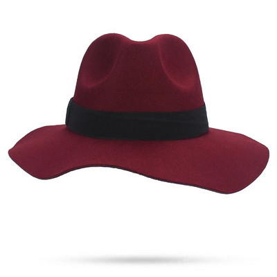 2018. aasta sügistalvine naiste viltkübar Fedoras suure äärega mütsid naistele Briti stiilis vintage kirikumütsid Lady Flat Brim Fedoras