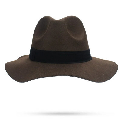 2018. aasta sügistalvine naiste viltkübar Fedoras suure äärega mütsid naistele Briti stiilis vintage kirikumütsid Lady Flat Brim Fedoras