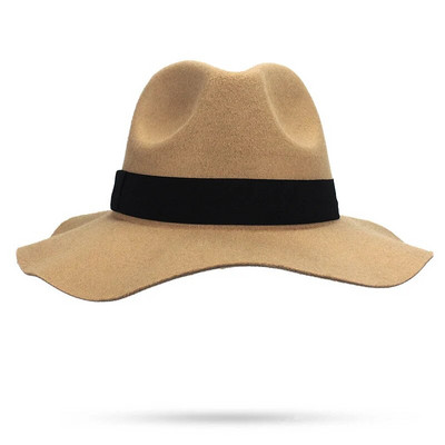 2018. aasta sügistalvine naiste viltkübar Fedoras suure äärega mütsid naistele Briti stiilis vintage kirikumütsid Lady Flat Brim Fedoras