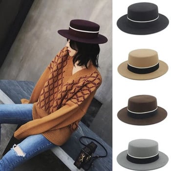 Γυναικείες Ανδρικές Μάλλινες Flat Homburg Fedora καπέλο Κομψό Lady Winter Autum Jazz Church Boater χοιρινή πίτα Top Caps Μαύρη κορδέλα Καλή συσκευασία