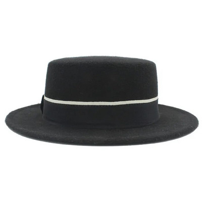 Sievietes Vīrieši Vilna Plakana Homburg Fedora Cepure Eleganta Dāma Ziemas Rudens Džeza Baznīca Laivotājs Cūkgaļas Pīrāgs Top Cepures Melna Lente Labs Iepakojums