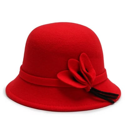 Ženski vintage šešir s kupolom Jesen Zima Vuneni šeširi Elegantna fedora kapa s cvijetom Šešir od sunca Putni ležerni šešir Crkveni fedora