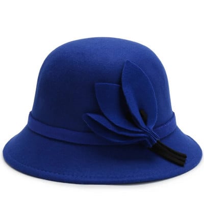 Ženski vintage šešir s kupolom Jesen Zima Vuneni šeširi Elegantna fedora kapa s cvijetom Šešir od sunca Putni ležerni šešir Crkveni fedora