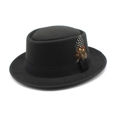 Vintage vuneni ženski fedora šeširi s perjem Retro korejski jazz šešir s ravnim perjem Elegantni poslovni cilindari za zabavu