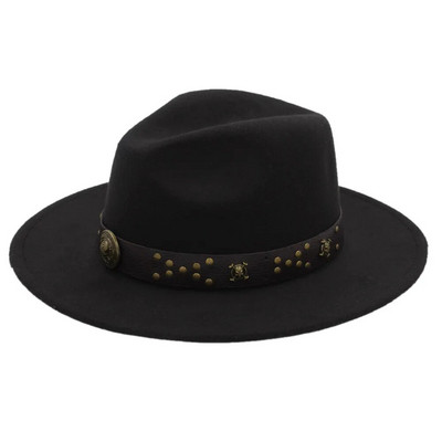 Ziemas rudens vilnas sieviešu Fedora cepure ar platām malām dāmu džeza baznīcas krusttēva steampunk cepures izmērs 56-58 cm