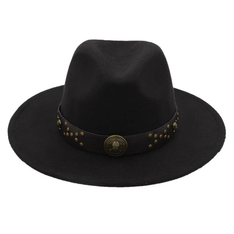 Ziemas rudens vilnas sieviešu Fedora cepure ar platām malām dāmu džeza baznīcas krusttēva steampunk cepures izmērs 56-58 cm