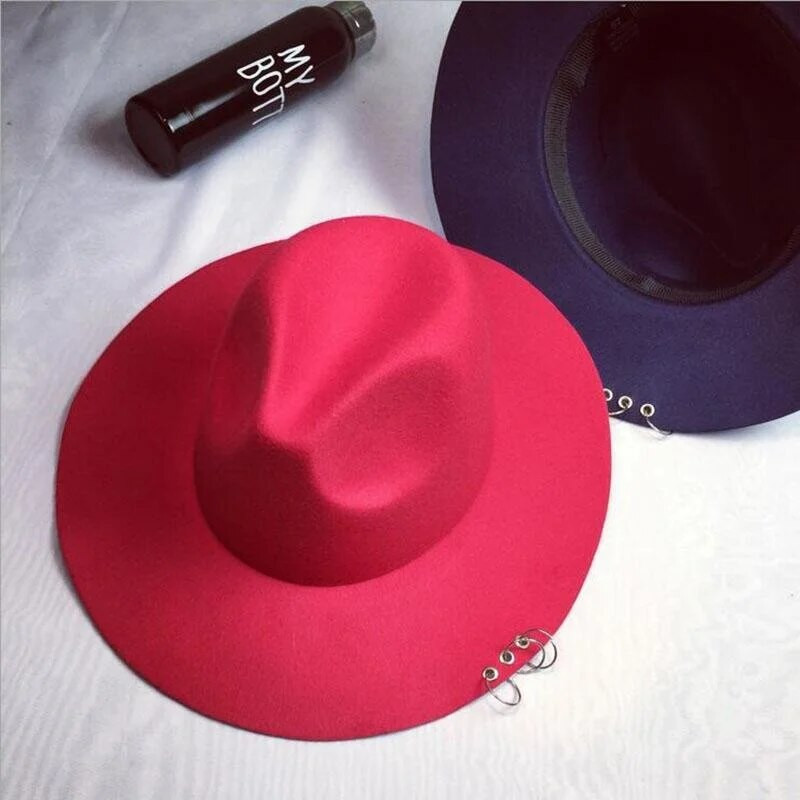 Uued laia äärega tihvtid metallist sõrmused, mustad lameda äärega vildist jazzmüts sügistalvine villased kaablimütsid naistele meestele 