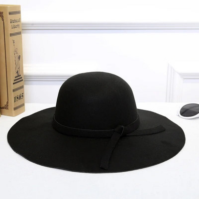 Bowknot Top Cepures Sieviešu Big Brim Fashion Dome Jauna imitācija Vilnas Fedora Rudens Ziemas Silta Cepure