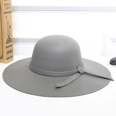 Bowknot Top Cepures Sieviešu Big Brim Fashion Dome Jauna imitācija Vilnas Fedora Rudens Ziemas Silta Cepure