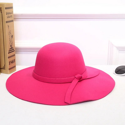 Bowknot Top Cepures Sieviešu Big Brim Fashion Dome Jauna imitācija Vilnas Fedora Rudens Ziemas Silta Cepure