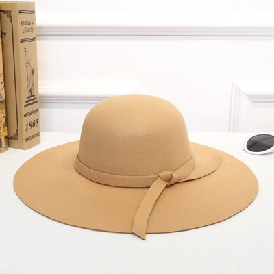Bowknot Top Cepures Sieviešu Big Brim Fashion Dome Jauna imitācija Vilnas Fedora Rudens Ziemas Silta Cepure