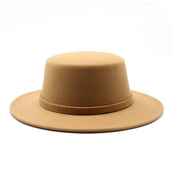 Φθινοπωρινό καπέλο από μάλλινο μπόιτερ για γυναίκες με φαρδύ γείσο Fedora Καπέλο Jazz Cap Classic Bowler Gambler Top Hat