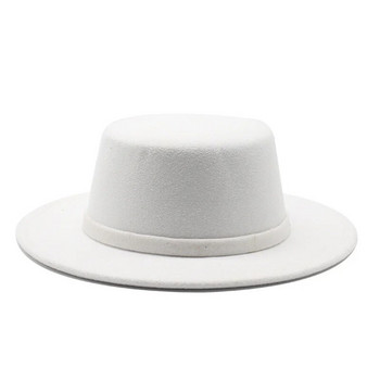 Есенно-зимна вълнена лодкарска шапка с плосък цилиндър за дамска филцова шапка Fedora с широка периферия Джаз шапка Класическа шапка за комарджия