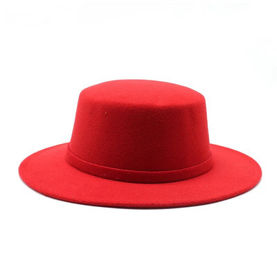 Rudens ziemas vilnas laivu cepure Sieviešu filca platām malām Fedora cepure Džeza cepure Klasiska Bowler Gambler cilindra cepure