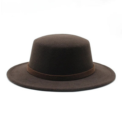 Rudens ziemas vilnas laivu cepure Sieviešu filca platām malām Fedora cepure Džeza cepure Klasiska Bowler Gambler cilindra cepure