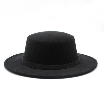 Rudens ziemas vilnas laivu cepure Sieviešu filca platām malām Fedora cepure Džeza cepure Klasiska Bowler Gambler cilindra cepure