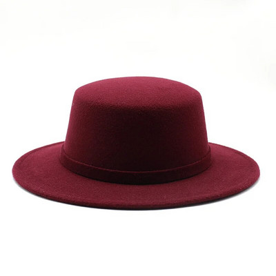 Rudens ziemas vilnas laivu cepure Sieviešu filca platām malām Fedora cepure Džeza cepure Klasiska Bowler Gambler cilindra cepure