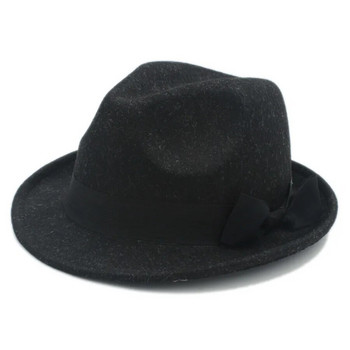 Γυναικεία Ανδρικά Μάλλινα Καπέλο Homburg Fedora Κομψά Lady Winter Autumn Jazz Church Panama Caps with Bowknot Κορδέλα Μέγεθος 56-58CM