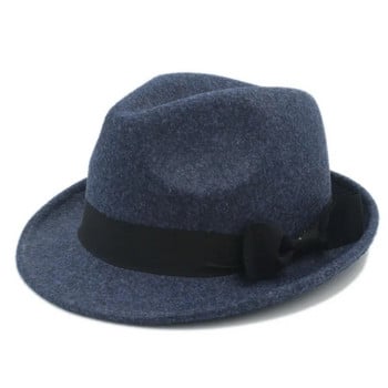 Γυναικεία Ανδρικά Μάλλινα Καπέλο Homburg Fedora Κομψά Lady Winter Autumn Jazz Church Panama Caps with Bowknot Κορδέλα Μέγεθος 56-58CM