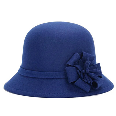 Naiste talvevintage elegantsed ühevärvilised villased lillelised vildist pallikübarad Cloche Bucket Cap Bowler mütsid