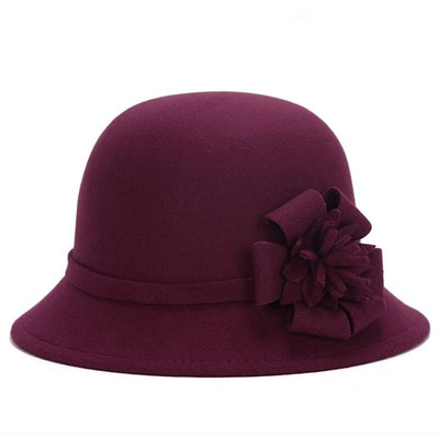 Naiste talvevintage elegantsed ühevärvilised villased lillelised vildist pallikübarad Cloche Bucket Cap Bowler mütsid