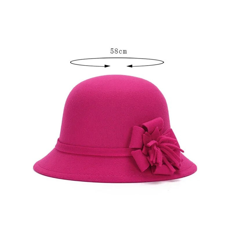Naiste talvevintage elegantsed ühevärvilised villased lillelised vildist pallikübarad Cloche Bucket Cap Bowler mütsid