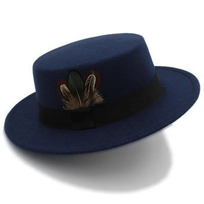 Ziemas rudens sieviešu plakana Fedora cepure elegantai dāmai vilnas cūkgaļas pīrāgs Boater Sombrero Mujer cepure ar spalvu fascinējošām cepurēm