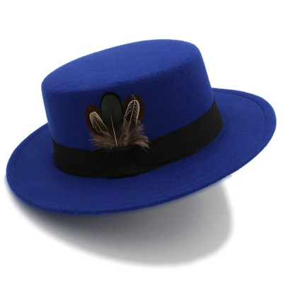 Ziemas rudens sieviešu plakana Fedora cepure elegantai dāmai vilnas cūkgaļas pīrāgs Boater Sombrero Mujer cepure ar spalvu fascinējošām cepurēm