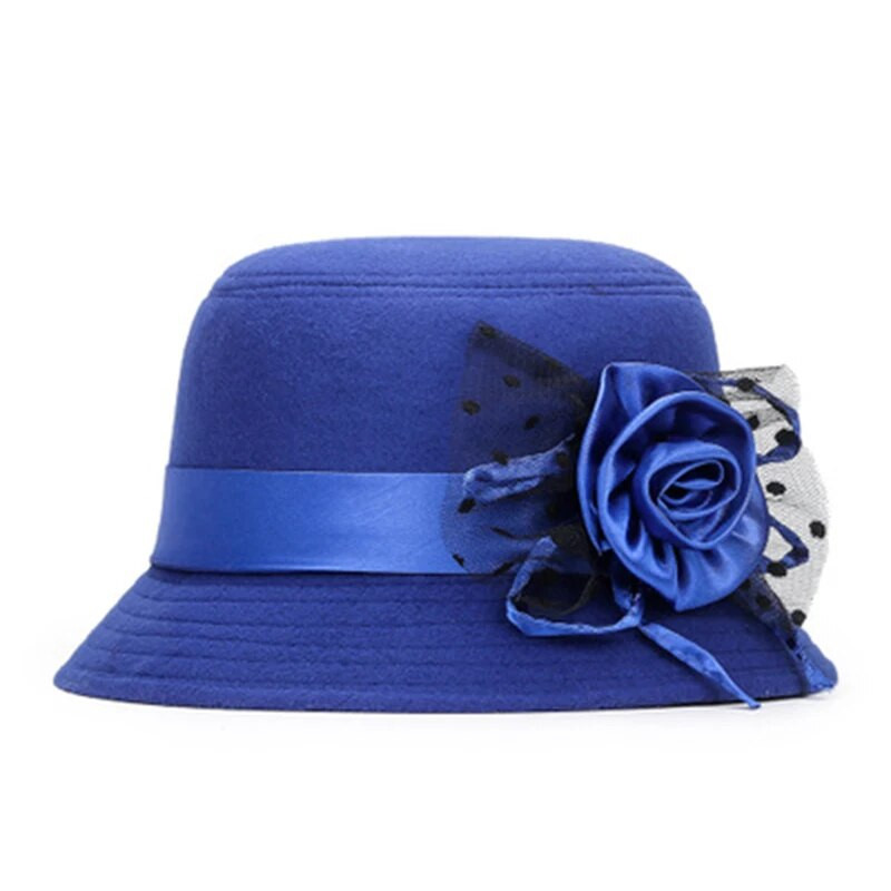 Női Elegáns Kalapok Formális Fedora Bowler Kalap Vintage Női Utánzat Gyapjú Virág Kalapok Divat Őszi Tél Meleg Vödörsapkák