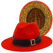 Naiste talveleopardimustriga laia vööga džässimüts kahevärvilise laia äärega Fedora Hat Ranch müts, mis sobib pidude festivalideks